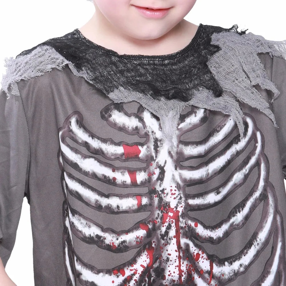 Skeleton Bloody Zombie Boy Costume Halloween Costume for Girl Scary Costume Carnival Skull Ghost Horror Cosplay Fancy Outfit