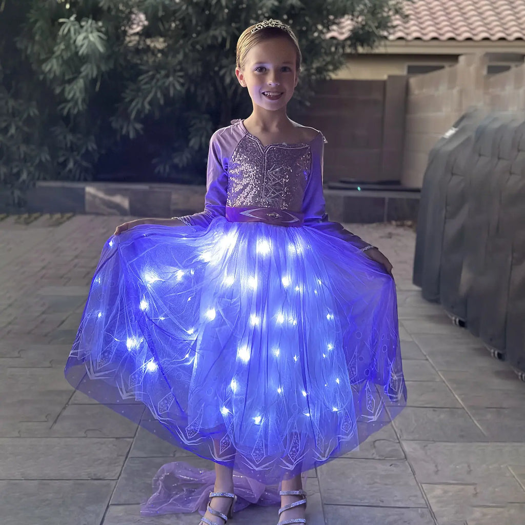 UPORPOR Girls' Waterproof LED Light-Up Purple Princess Costume with Accessories - Halloween Costumes for Girls, Toddler Option, Party Use Gift, Costume for Parties, Holloween Costumes