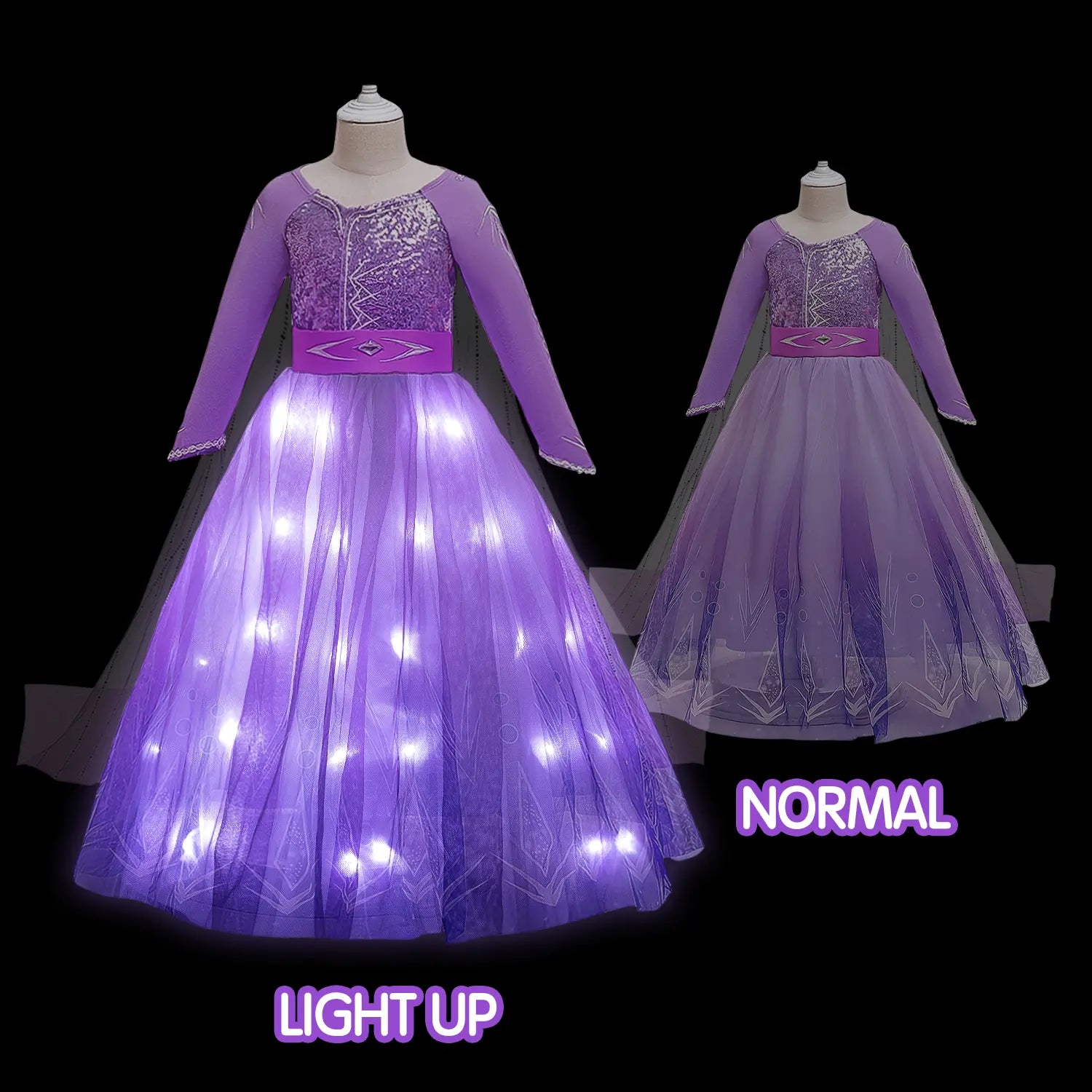 UPORPOR Girls' Waterproof LED Light-Up Purple Princess Costume with Accessories - Halloween Costumes for Girls, Toddler Option, Party Use Gift, Costume for Parties, Holloween Costumes