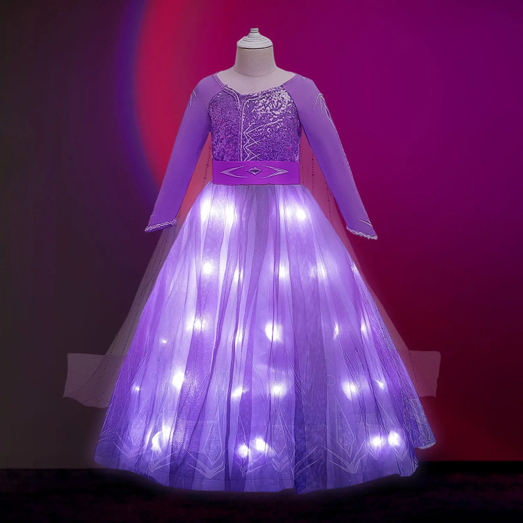 UPORPOR Girls' Waterproof LED Light-Up Purple Princess Costume with Accessories - Halloween Costumes for Girls, Toddler Option, Party Use Gift, Costume for Parties, Holloween Costumes