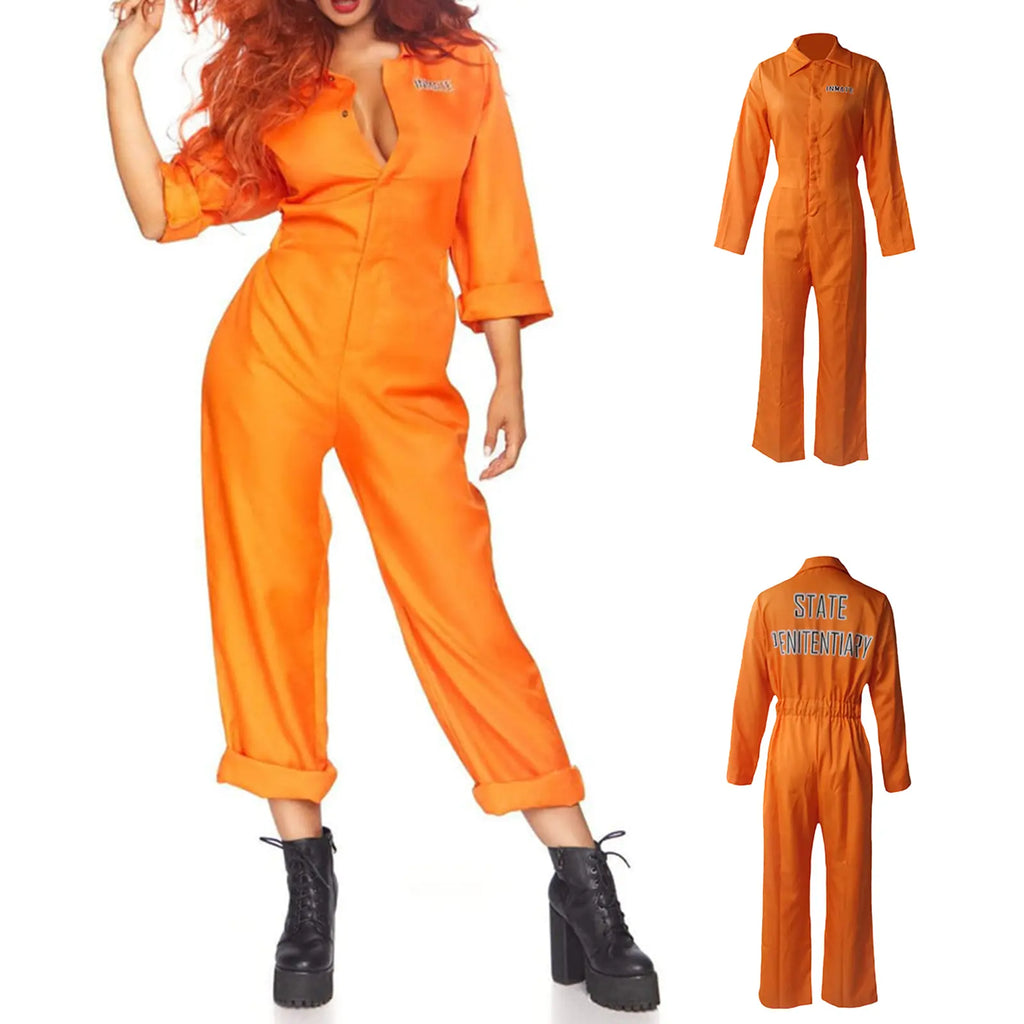 Jail Costumes Letter Print Long Sleeve Prison Jumpsuit for Adults Role-Playing Party Cosplay Outfits，Couples' Clothing Sets