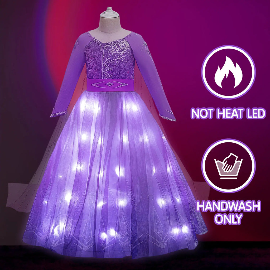 UPORPOR Girls' Waterproof LED Light-Up Purple Princess Costume with Accessories - Halloween Costumes for Girls, Toddler Option, Party Use Gift, Costume for Parties, Holloween Costumes