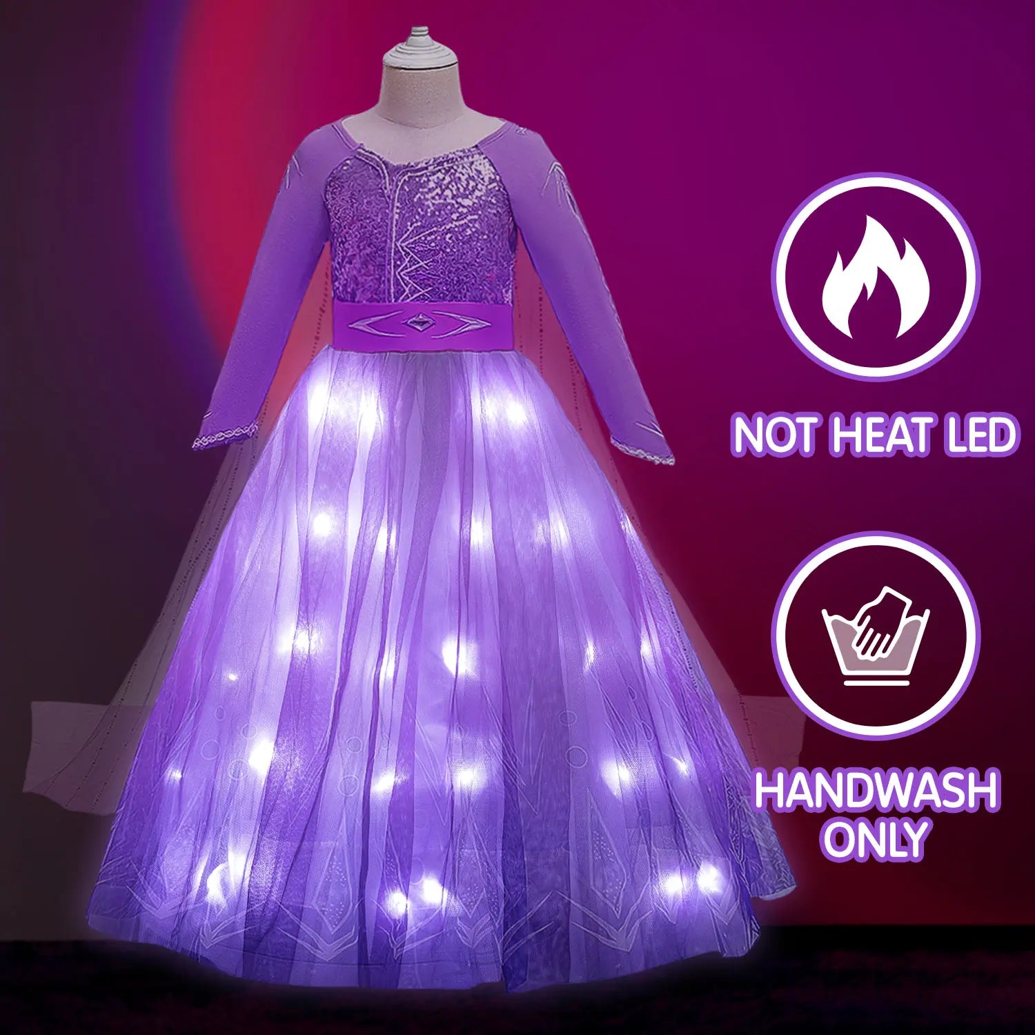 UPORPOR Girls' Waterproof LED Light-Up Purple Princess Costume with Accessories - Halloween Costumes for Girls, Toddler Option, Party Use Gift, Costume for Parties, Holloween Costumes